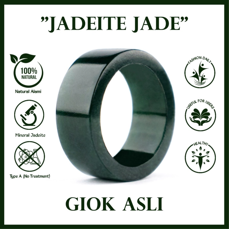 Product image CENTRAL GROSIR GEMSTONE - Cincin Jadeite Jade Natural Ring Batu Giok Asli Hitam Pria Wanita 5 Hijau Tua