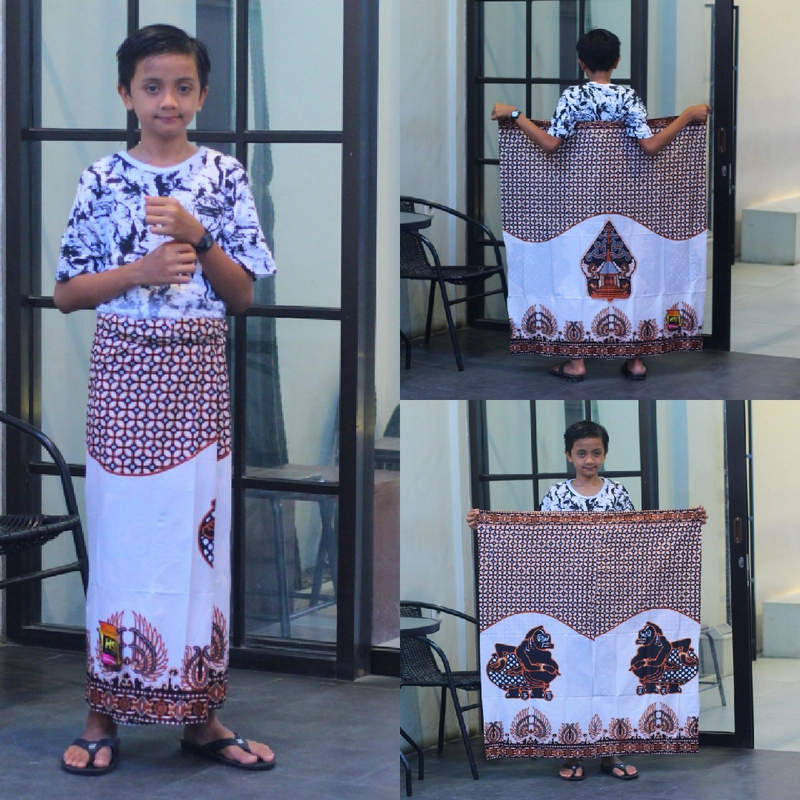 Product image Kois Batik - Sarung remja anak laki laki usia 7 sampai 18 tahun motif wayang semar 200x185cm Putih