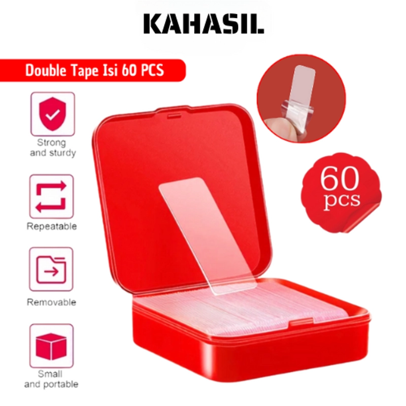 Product image KAHASIL - Double Tape Mini Kecil Tebal Isi 60 Pcs Isolasi Selotip Perekat Bening 2 Sisi Super Kuat KMJ178 1BOX ISI 60 PCS