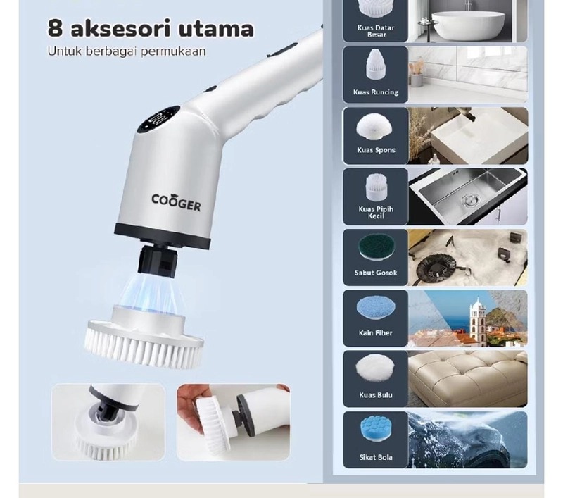 Product image Rizki Electronics - COOGER Sikat Pembersih Elektrik 8IN1 COOGER putih