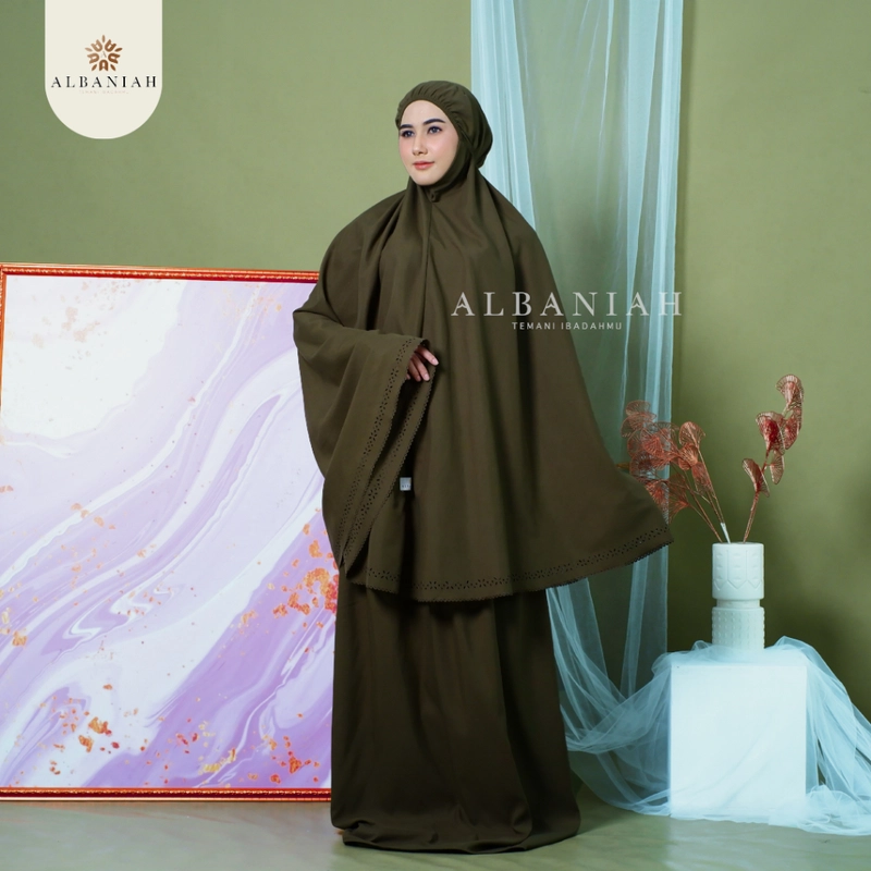 Mukena Dewasa Premium Jumbo Katun Mikro Lasercut Almira Jumbo Army