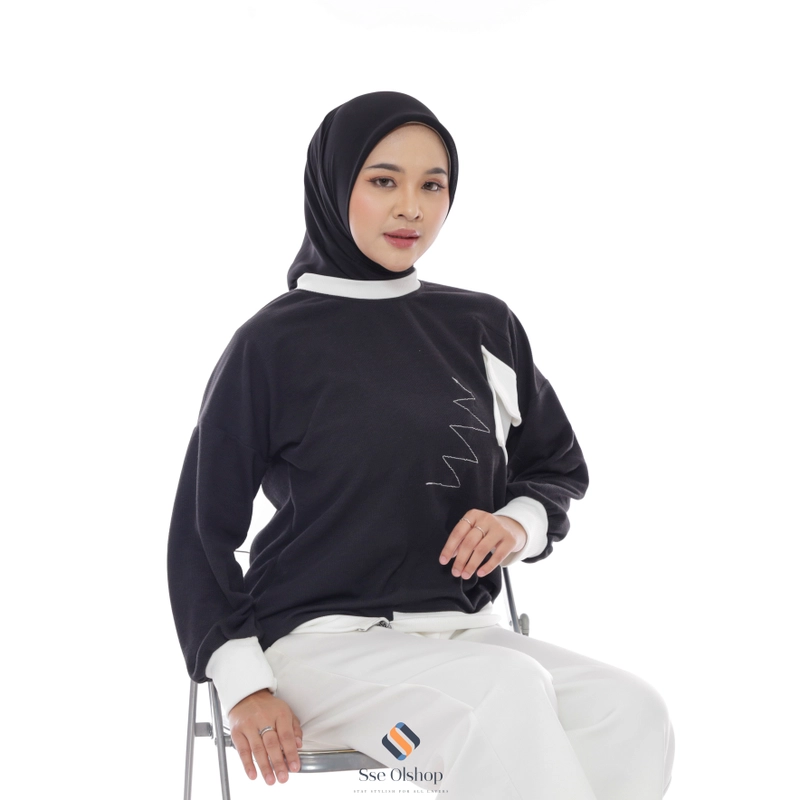 Product image Sseolshop - Queen blouse atasan wanita kekinian / baju atasan wanita terbaru knit jumbo L XL XXL L Hitam