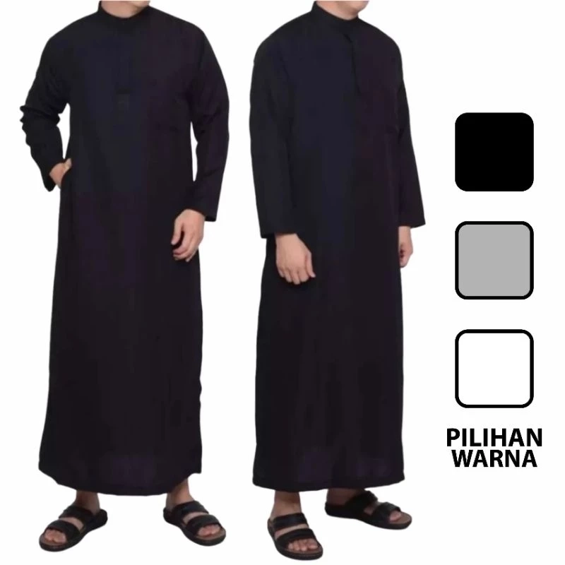 Product image qayd - BELI 3 GRATIS 1 Gamis Jubah Pria Dewasa Thobe Arab Bahan Poly Katun Mikro Ukuran L XL L Hitam
