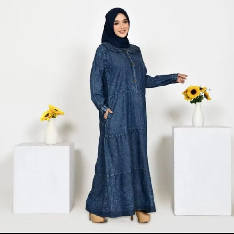 Product image mbm store - Gamis Jeans Wash Umpak allsize Blue Jeans