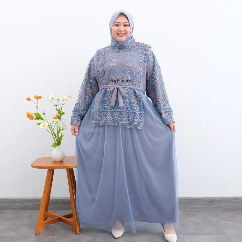 Product image My Plus Size - Gamis Vest Brukat Tile Jumbo Wanita 3892 / Ld 135 cm & 150 cm / Gamis Eid Series Jumbo Wanita 3XL BLUEGREY