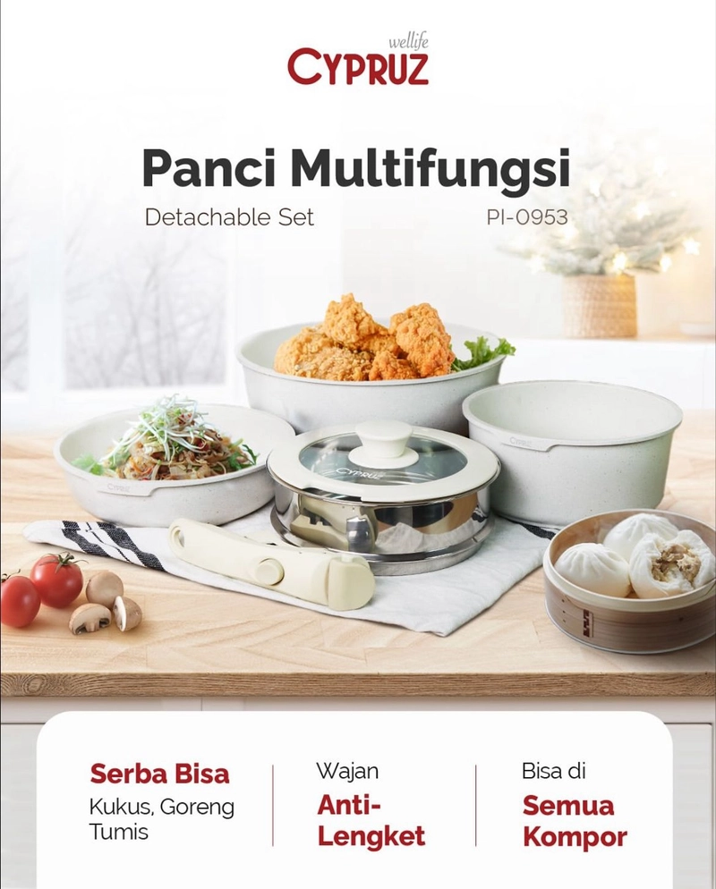 Product image Cypruz Official - Cypruz Detachable Pan Set 4in1 Wok 4X1 26cm PI-0953 XL PUTIH