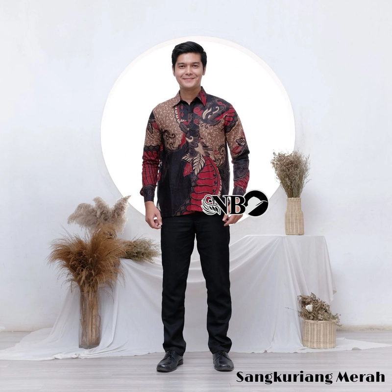 Product image Batik Alfin - Baju batik atasan couple kemejan dan tunik bagus banget 001 M Kemejan-merah