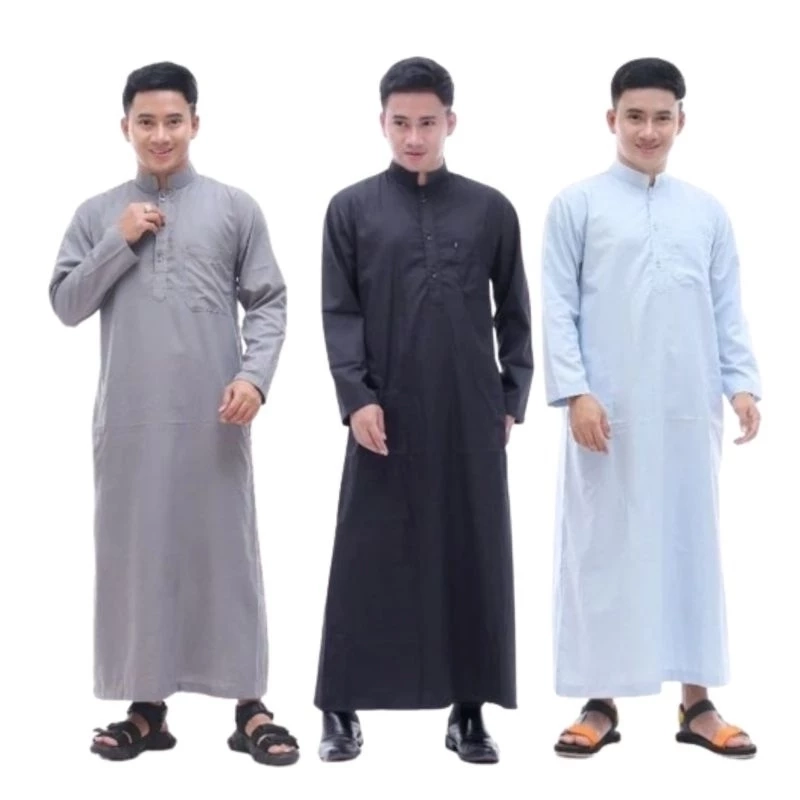 Product image qayd - BELI 3 GRATIS 1 Gamis Jubah Pria Dewasa Thobe Arab Bahan Poly Katun Mikro Ukuran L XL L Hitam