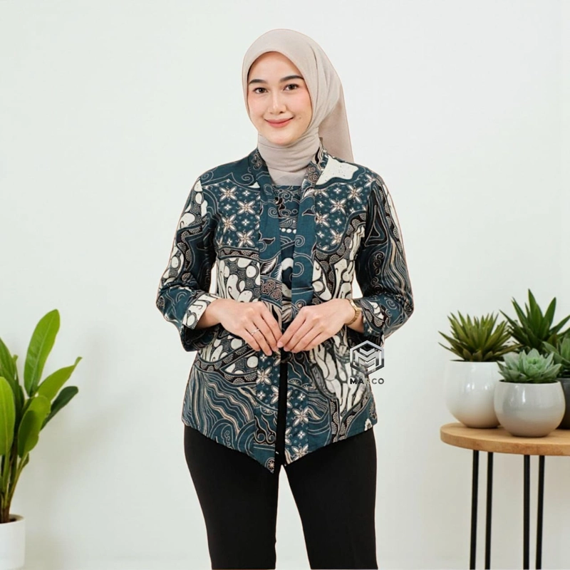 Product image MARCO - Baju Batik Wanita Modern Monalisa Genes Kasual Kantoran Asli Pekalongan M Kby. Maudy Emerald