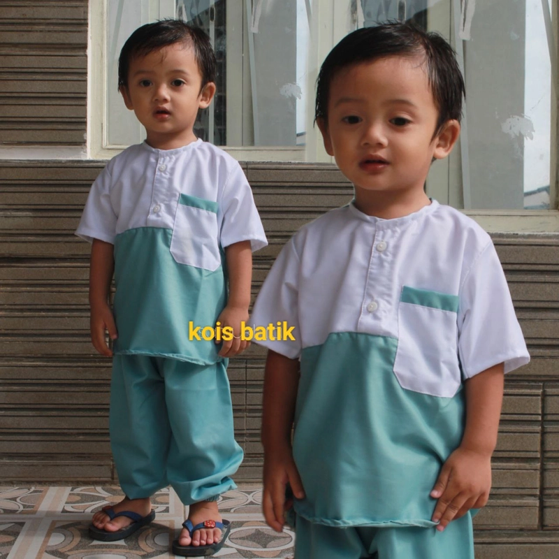 Product image Kois Batik - Baju muslim anak koko setelan baju dan celana bagus warna putih wardah M Putihwardah