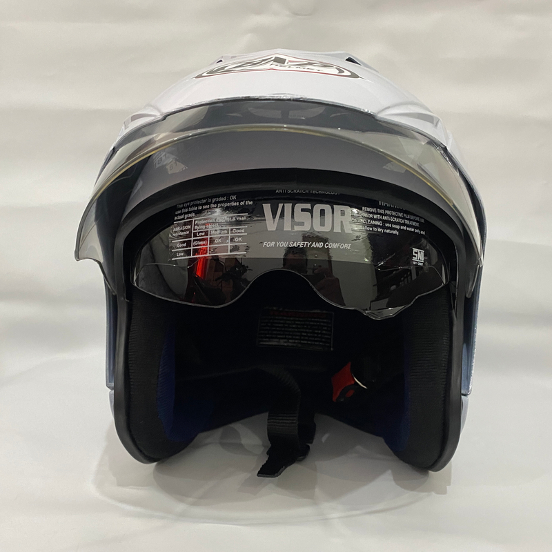 Product image CRX Helmet - Helm JP7 Putih Glossy - Double Visor (Kaca Clear & Smoke) Helm SNI Helem Dewasa L JP7 Putih Glossy