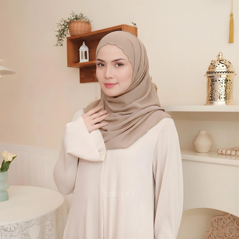 Product image Sakura Baru - Sakura Baru X Willofi - Hijab Pashmina Bordir Babydoll Naima Kerudung Muslim Wanita Ceruty All Size Ivory Bordir Polos
