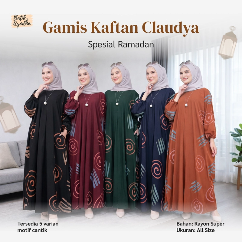Product image Batik Ayodha - GAMIS KAFTAN CLAUDYA 2 ALLSIZE JUMBO ALLSIZE Maroon