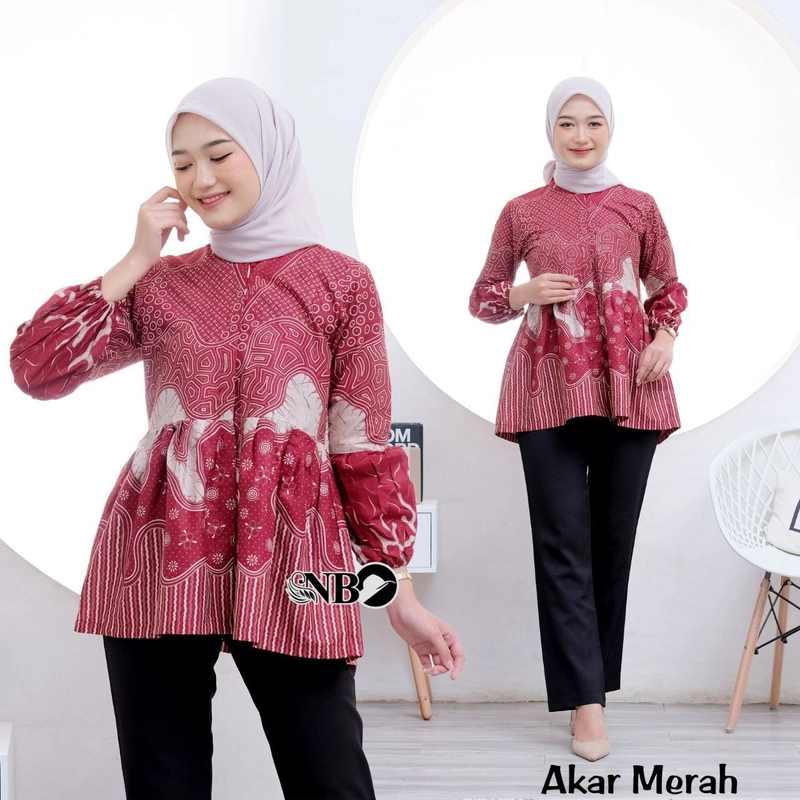 Product image Kois Batik - Batik Wanita Blouse Baju Kerja Full kancing Motif akar Xxl Blouse akar merah