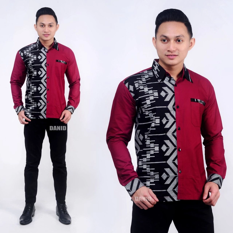 Product image Batik Alfin - Baju koko Batik kombinasi bordir Lengan panjang model terbaru bagus banget koko dewasa M Koko maron