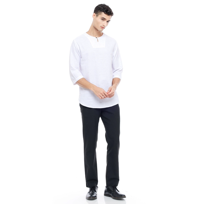 Product image MALLVOSE - Kemeja Pria Kurta Lengan 3/4 MV04 Kasual Putih Premium Dewasa M PUTIH