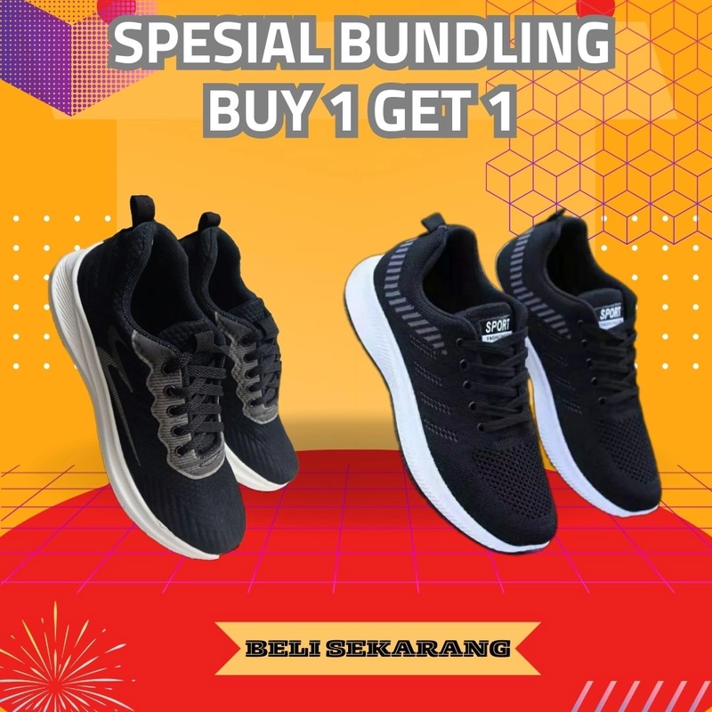 Product image Koekita - Paket Bundling Buy 1 Get 1 Sepatu Kets Sneakers Pria Fashion Korean Shoes FS-04 & Jhon KC-01 43 HITAM & HITAM
