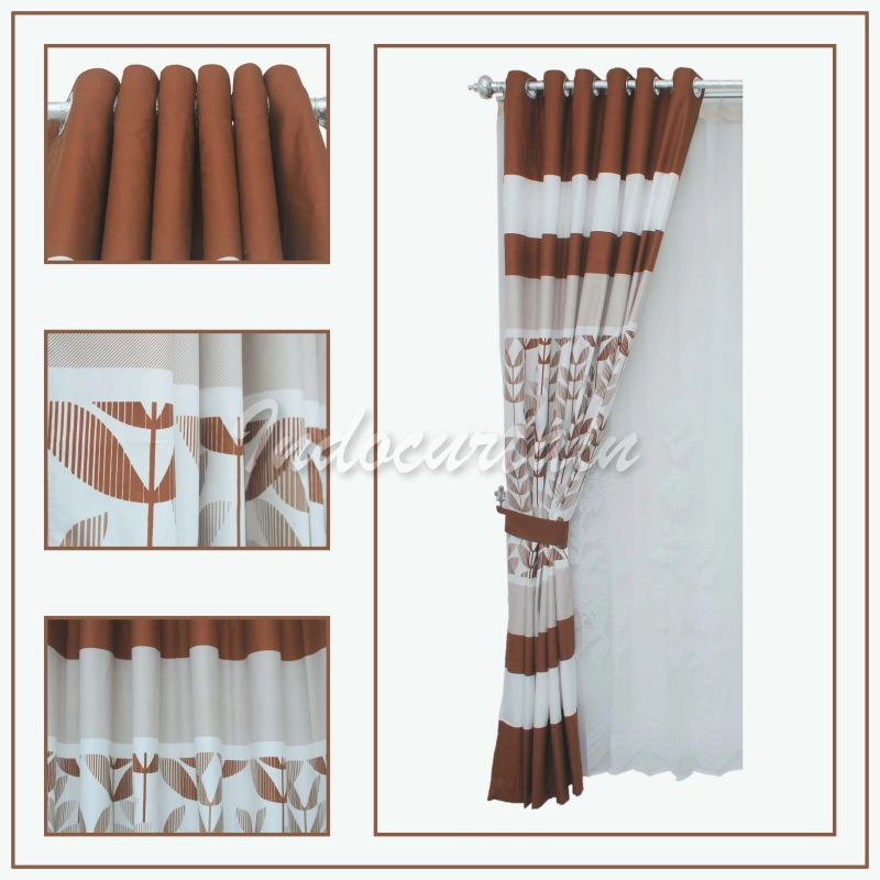 Product image Indocurtain - Indocurtain - Gorden Jendela Katun Minimalis Smokring Rainbow Series Tinggi 150cm Rainbow Comb Coklat
