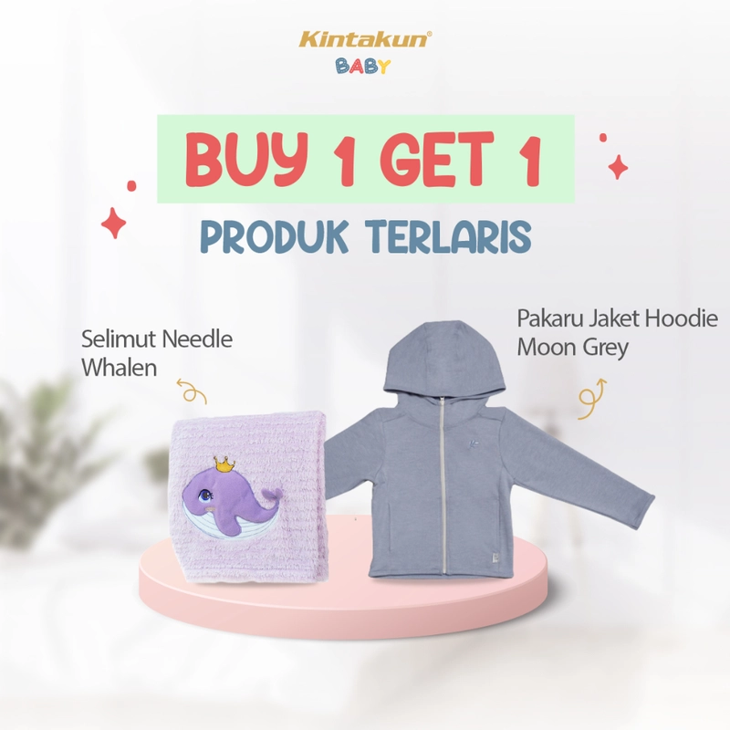 Product image Kintakun Baby - [BUY 1 GET 1] Kombo Hemat Needle Blanket Selimut Bayi+Pakaru Jaket Hoodie Bayi Jaket B1G1 Whale+MoonGrey XXL