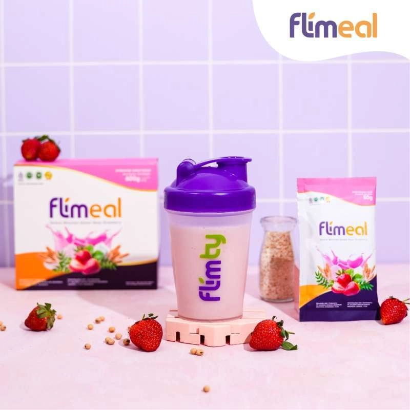 Product image Flimty Malang - FLIMEAL (Meal Replacement) - 1 Box (isi 12 sachet) 600 gram Strawberry