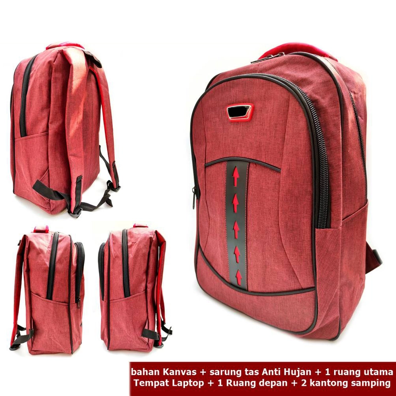 Product image Lanc Fashion - Tas Punggung Ransel Retro 2Clip Canvas Fashion Premium WARNA MERAH