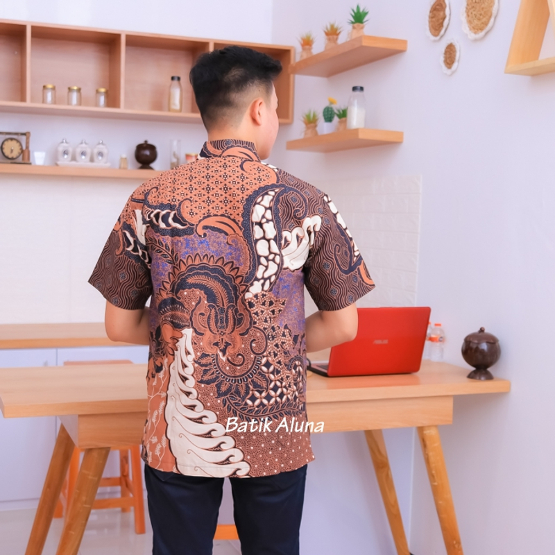 Product image Batik aluna - Pd015 Kemeja baju batik pria lengan pendek premium full furing free masker S M L XL S BATIK