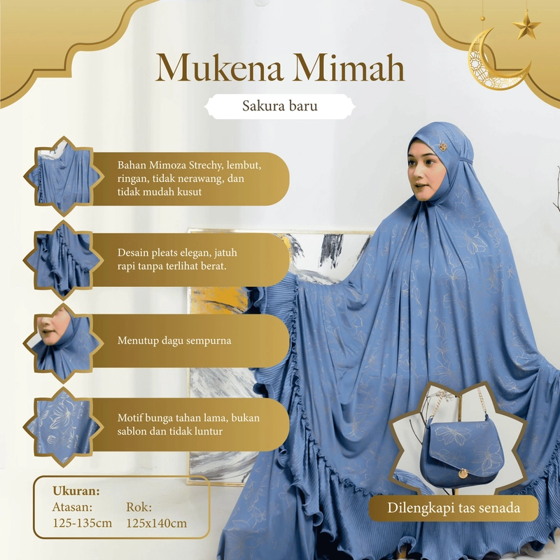 Product image Sakura Baru - Mukena Mimah Motif Magnolia Mimoza Strechy Pleats Mukenah Wanita Dewasa All Size Hitam
