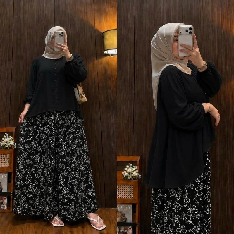 Product image Khisna collection - Set kulot lebar Rengganis dewasa best Allsize Hitam bunga