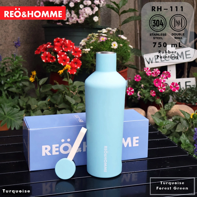 Product image Reo&Homme Botol Minum Stainless Steel RH-111 Rubber Printing Vacum Flask 750 ML Tahan Panas & Dingin 750 Turquoise
