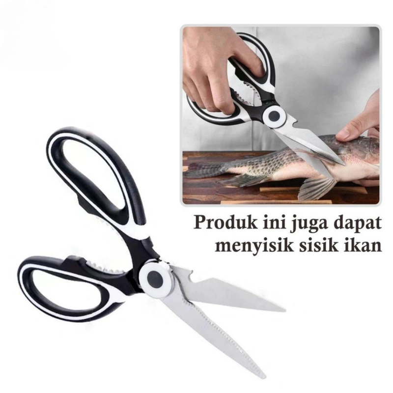 Product image KAMJE Gunting Dapur Serbaguna Multifungsi Potong Daging Tulang Buka Botol Stainless Steel KMJ009 KMJ009 HITAM