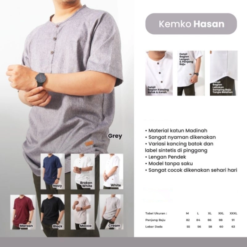 Product image Nazeer - Kemeja Koko Pria Kemko Hasan M GREY