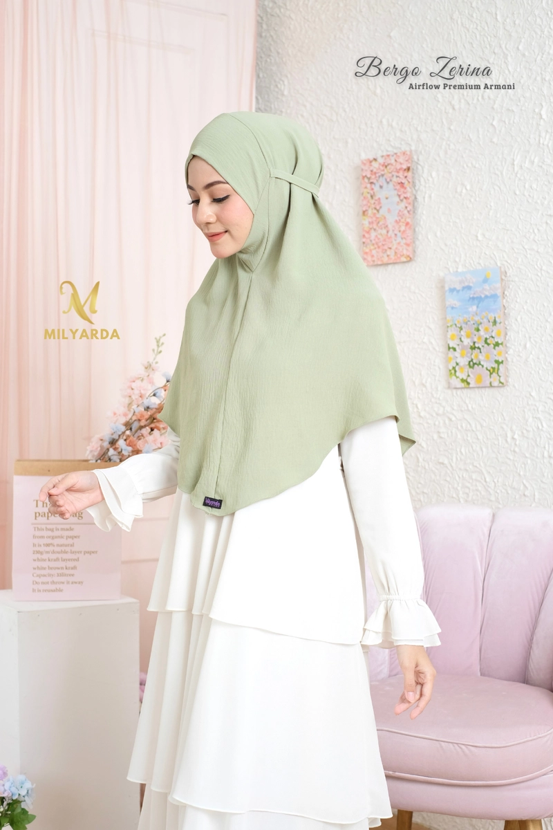 Product image Milyarda Hijab - [FREE Ciput Arab] Bergo Zerina Hijab instan Kerudung Syari Jilbab Instant Malaysia All Size Sage