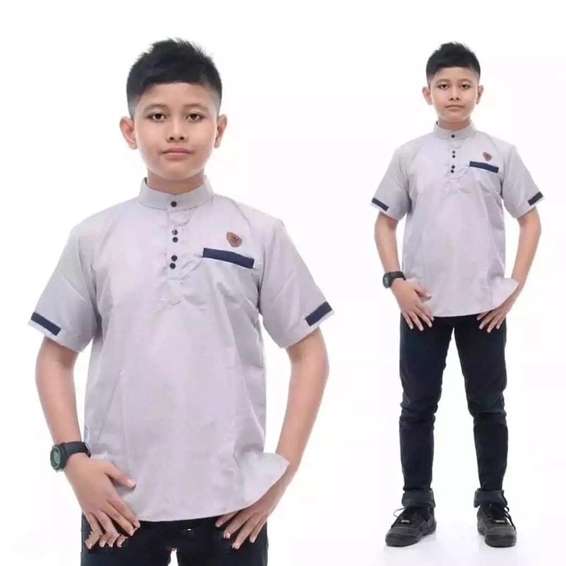 Product image qayd - BELI 1 GRATIS 1 Baju Koko Kurta Anak Sd SMP Usia 6 - 15 Tahun S - XL Bahan Katun L Abu