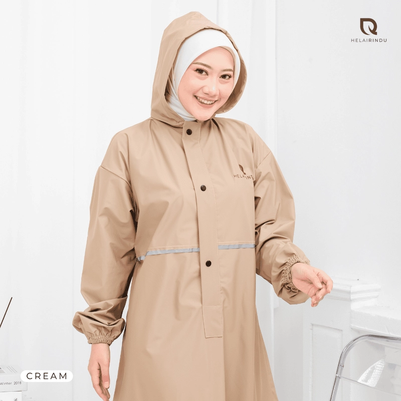 Product image HELAIRINDU - Jas Hujan Gamis Muslimah Elastis Anti Rembes AllSize Cream