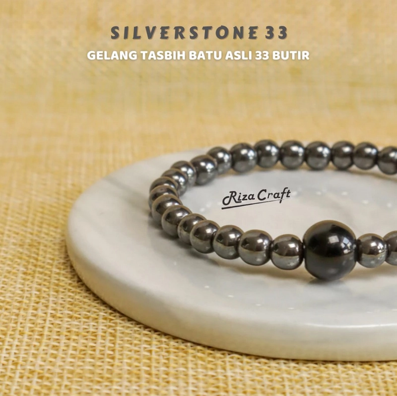 Product image Riza Craft - Gelang Tasbih Batu Akik Kristal Blustin Badar Besi 33 Butir ASLI Original Pria Wanita Standard Grey