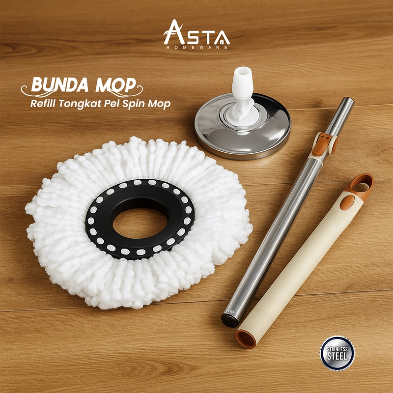 Product image Asta Homeware Official - Tongkat Pel Spin Mop / Gagang Pel Spin Mop + Kain Pel Bunda Mop Warna Soft Choco