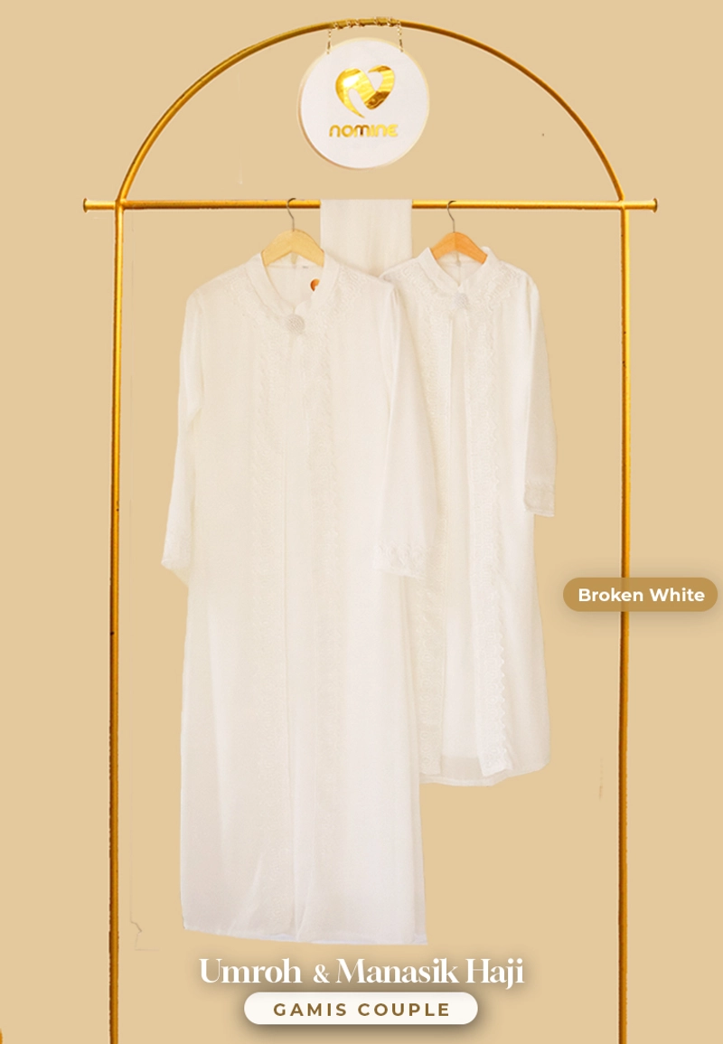 Product image Nomine - PO Gamis Polos Renda Putih Manasik Haji / Umroh (Dewasa) 3L Broken White