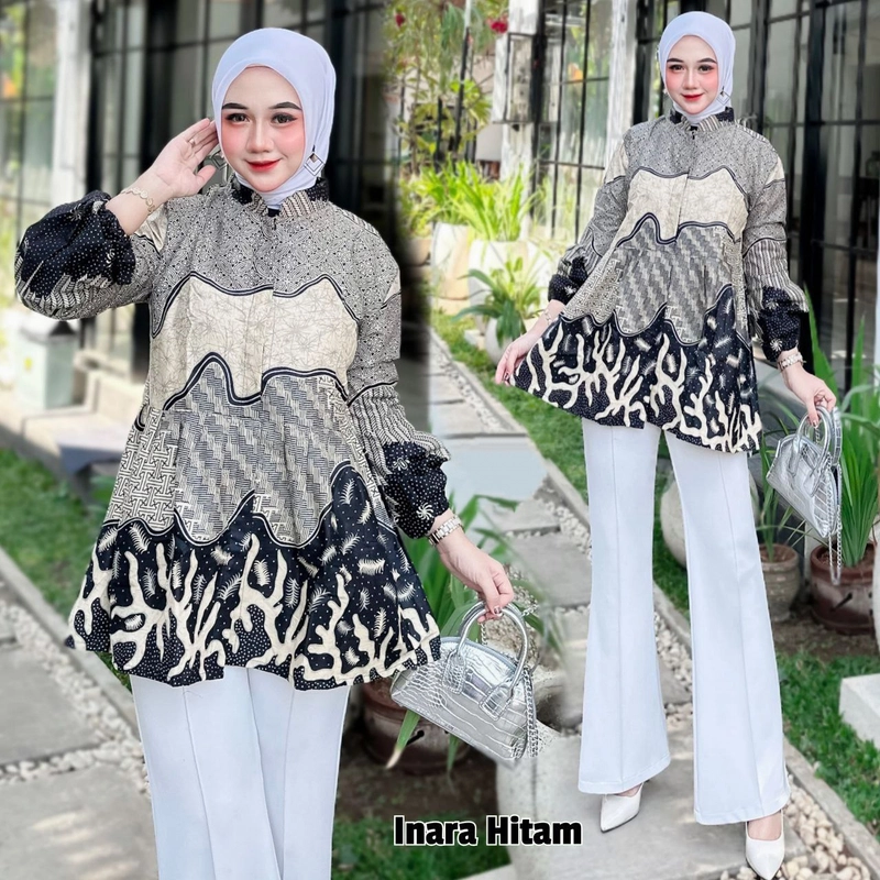 Product image Ks muslim fashion - Batik Wanita Kerja Blouse Kerja Lengan Balon Motif inara M Blouse inara hitam
