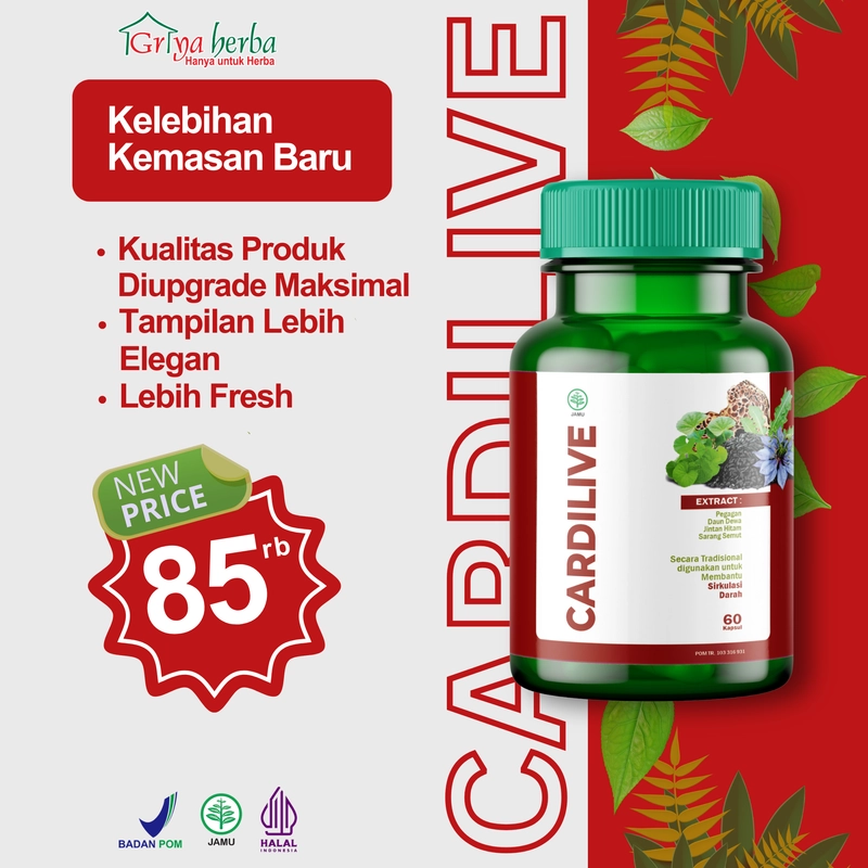 Product image Griya Herba - Cardilive Obat Herbal Membantu Melancarkan Sirkulasi Darah Liver Halal BPOM 60 Kapsul Original