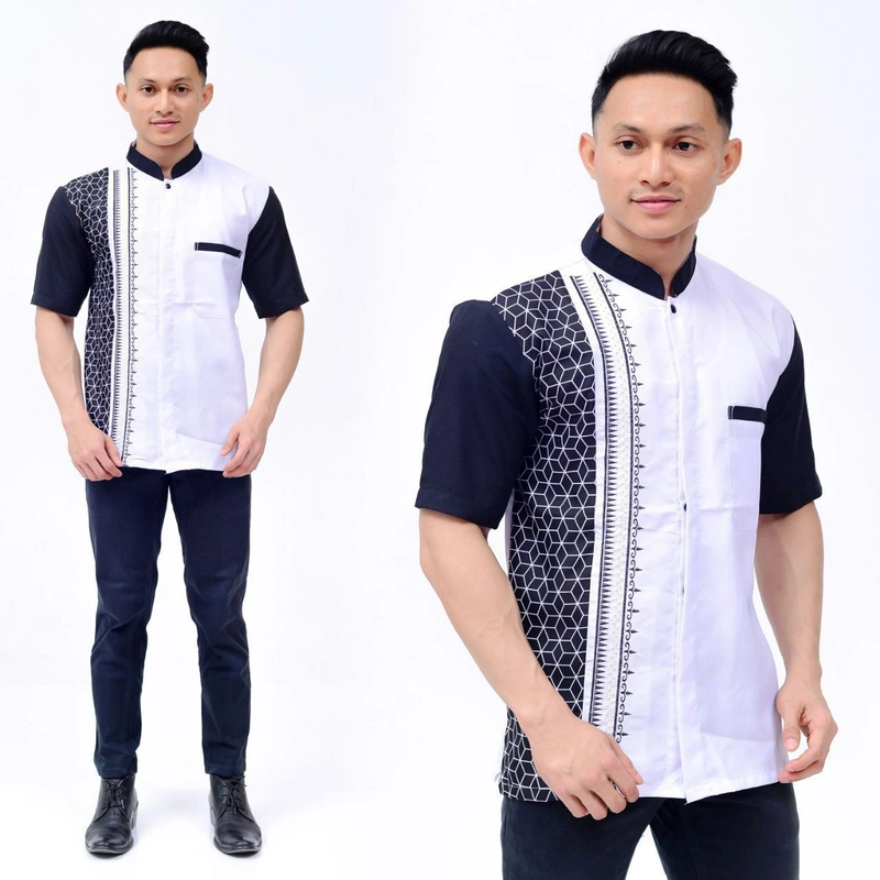 Product image Batik Alfin - Baju koko muslim batik kombinasi bordir lengan pendek model terbaru M Putih