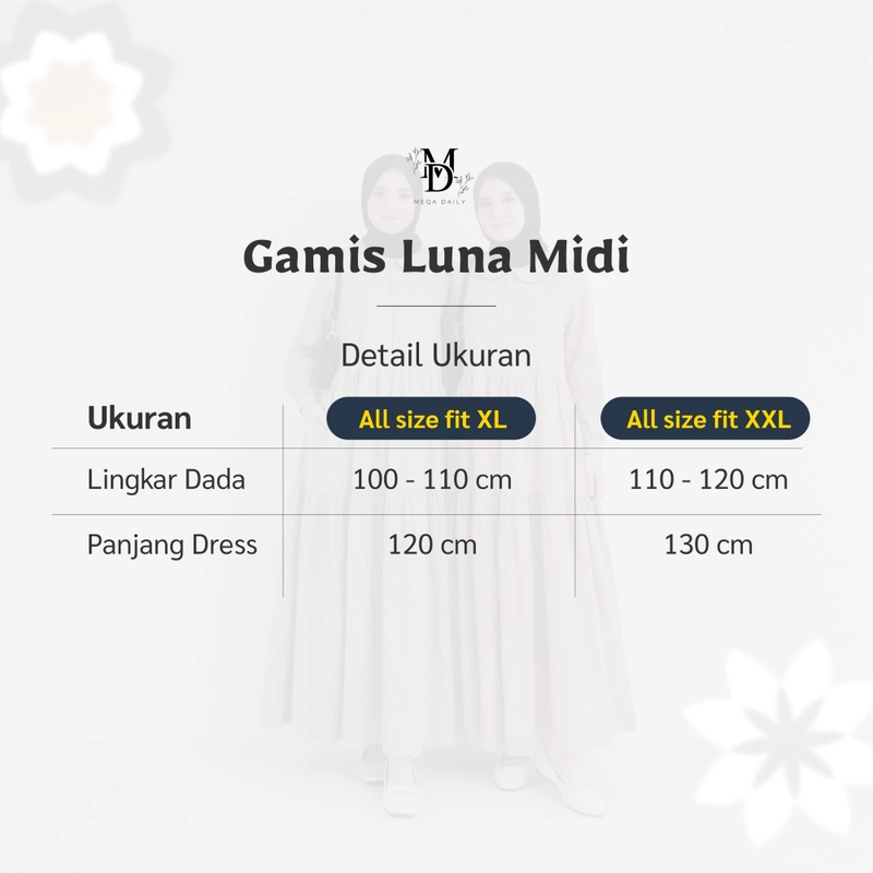 Product image MEQA DAILY - Gamis Luna Midi Dress Fashion Wanita Allsize Putih