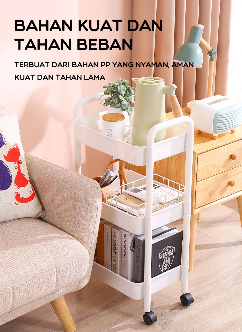 Product image UTAMAMEGA - Rak Penyimpanan Troli 3 Susun Dilengkapi Roda Warna Putih
