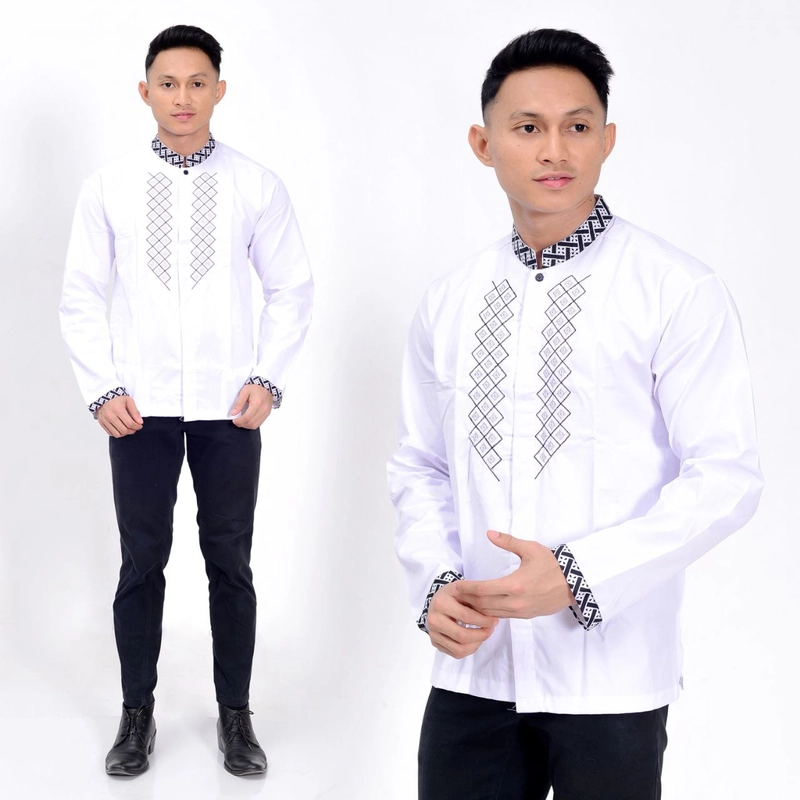 Product image Kois Batik - BAJU KOKO BORDIR DAN KOMBINASI BATIK LENGAN PANJANG DEWASA M Putih