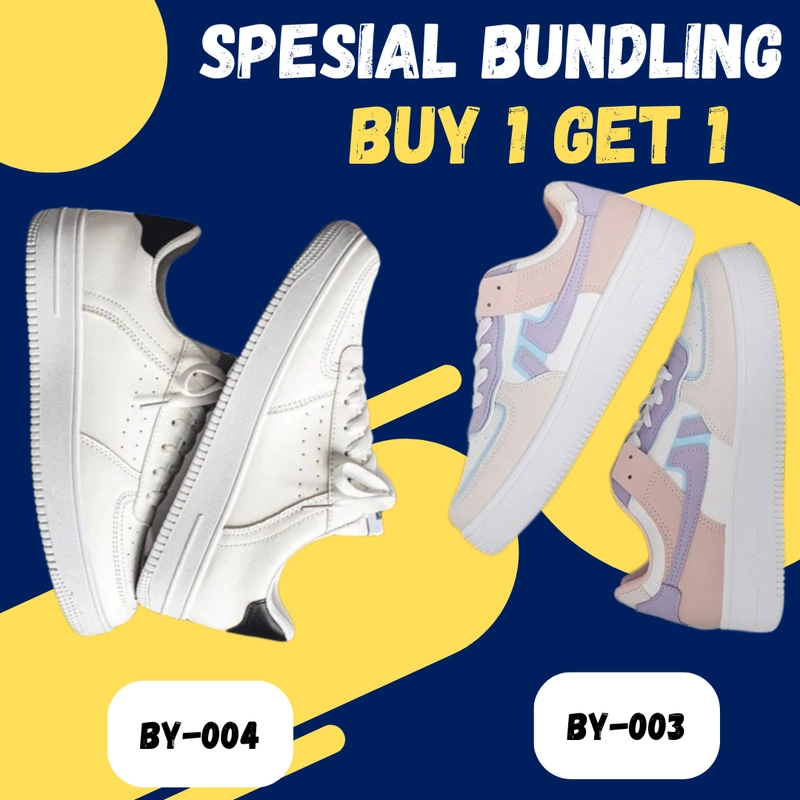 Product image Koekita - Paket Bundling Buy 1 Get 1 Sepatu Kets Sneakers Pria Dan Wanita New Trendy BY-03 & BY-04 36 PUTIH HITAM & UNGU
