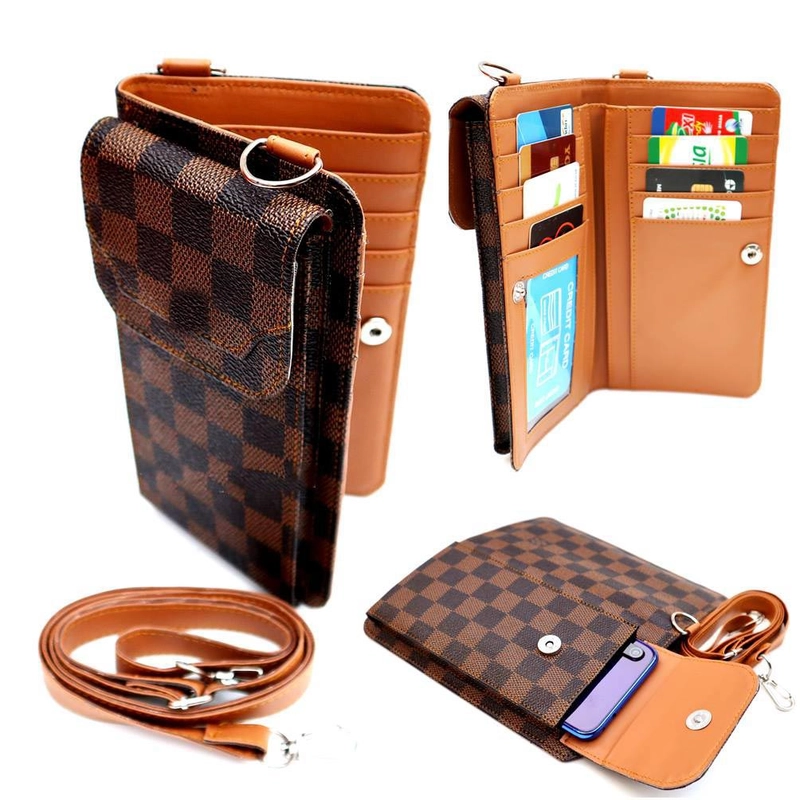 Product image Lanc Fashion - Dompet Lipat Selempang Hp Selly Art Motif Kotak coklat