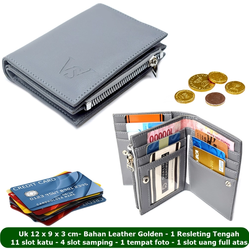 Product image Lanc Fashion - Dompet Kasual Kartu Pria Flip Zipter Stand Resleting Leather WARNA GREY
