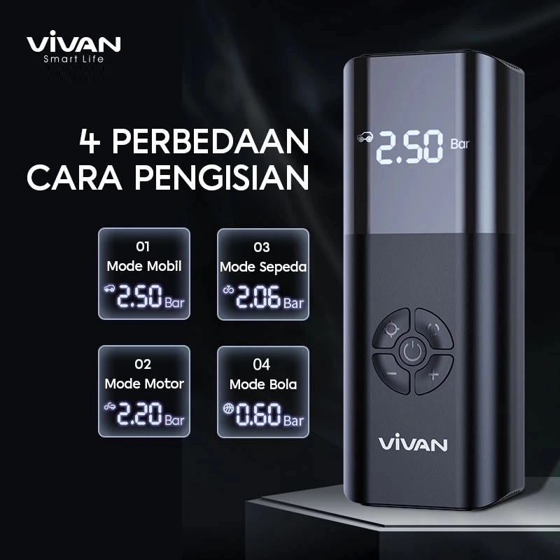 Product image UTAMAMEGA - Pompa Ban Mobil Portable VIVAN VTI02 Elektrik Air Compressor Mini Serbaguna LCD Display Pompa Angin Serbaguna