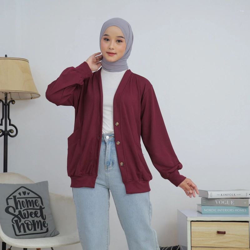 Product image Sseolshop - YUANA cardi outer atasan wanita kekinian terbaru kasual JUMBO M Marun