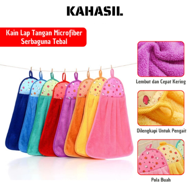 Product image KAHASIL - Kain Lap Tangan Microfiber Gantung Wastafel Serbet Dapur Handuk Lembut Tebal Serbaguna KMJ105 RANDOM