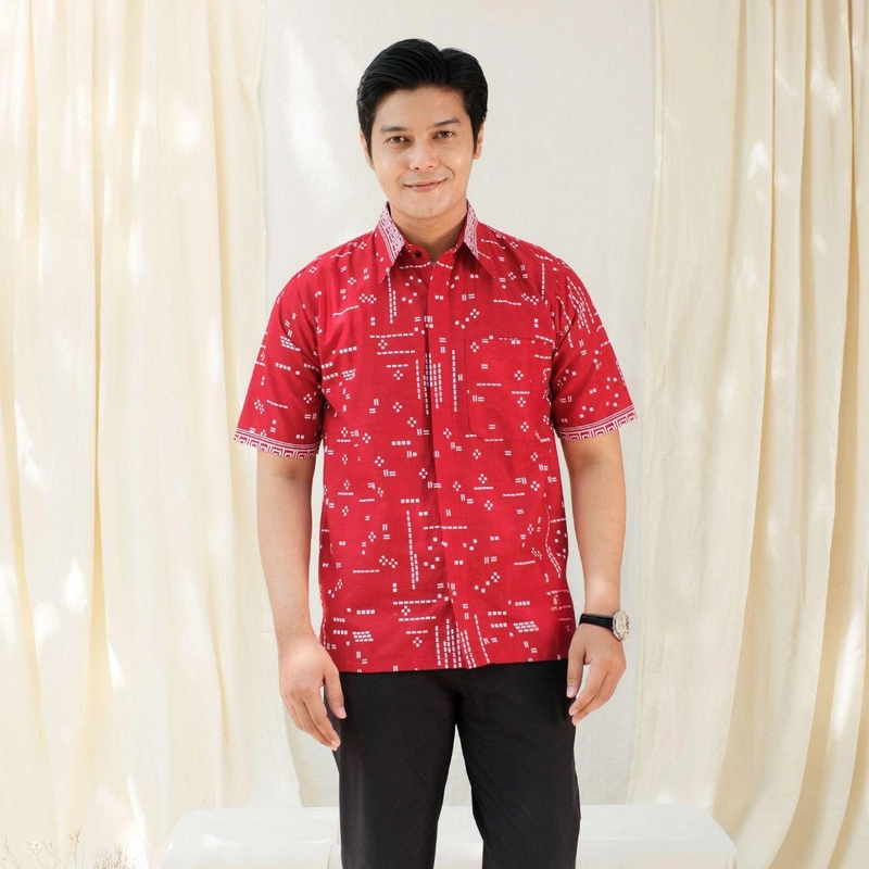 Product image Kois Batik - Atasan batik couplen blouse dan hem terbaru motif tritis L hem tritis merah